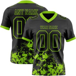 Custom Black Neon Green 3D Pattern Splash Authentic Football Jersey
