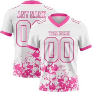 Custom White Pink 3D Pattern Splash Authentic Football Jersey