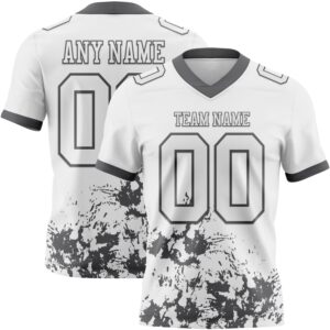 Custom White Steel Gray 3D Pattern Splash Authentic Football Jersey