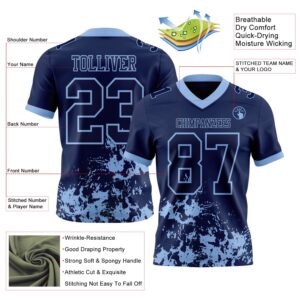 Custom Navy Light Blue 3D Pattern Splash Authentic Football Jersey