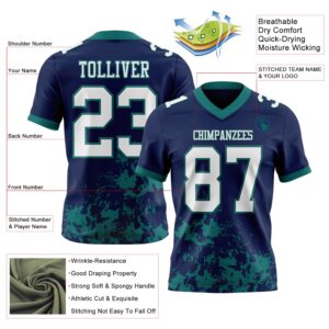 Custom Navy White-Teal 3D Pattern Splash Authentic Football Jersey