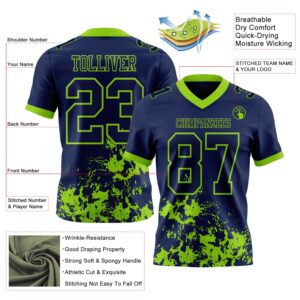 Custom Navy Neon Green 3D Pattern Splash Authentic Football Jersey