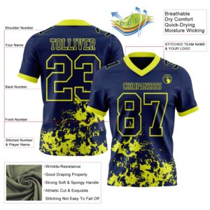 Custom Navy Neon Yellow 3D Pattern Splash Authentic Football Jersey