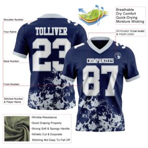 Custom Navy White-Silver 3D Pattern Splash Authentic Football Jersey