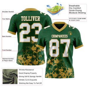 Custom Green White-Old Gold 3D Pattern Splash Authentic Football Jersey