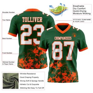 Custom Green White-Orange 3D Pattern Splash Authentic Football Jersey