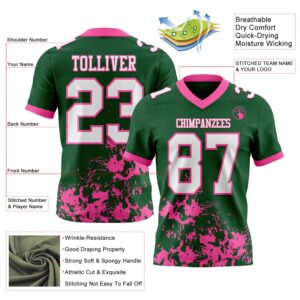Custom Green White-Pink 3D Pattern Splash Authentic Football Jersey
