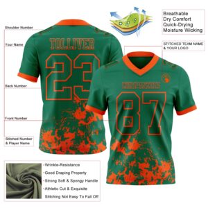 Custom Kelly Green Orange 3D Pattern Splash Authentic Football Jersey