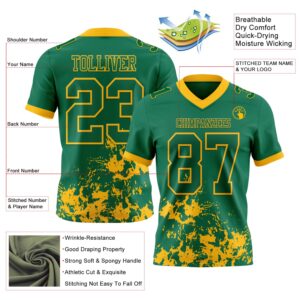 Custom Kelly Green Gold 3D Pattern Splash Authentic Football Jersey