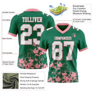 Custom Kelly Green White-Medium Pink 3D Pattern Splash Authentic Football Jersey