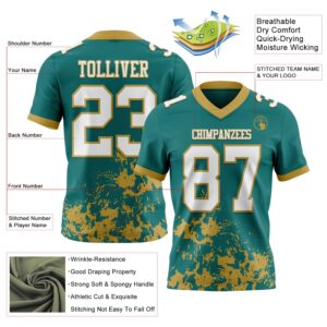 Custom Teal White-Old Gold 3D Pattern Splash Authentic Football Jersey