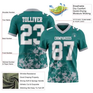 Custom Teal White-Gray 3D Pattern Splash Authentic Football Jersey