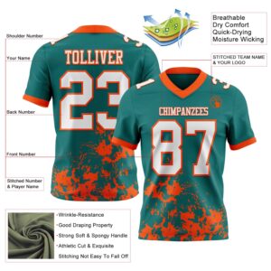 Custom Teal White-Orange 3D Pattern Splash Authentic Football Jersey