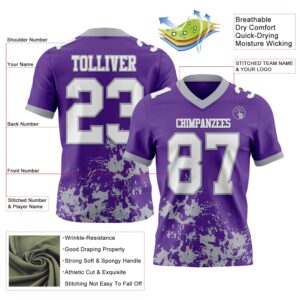 Custom Purple White-Gray 3D Pattern Splash Authentic Football Jersey
