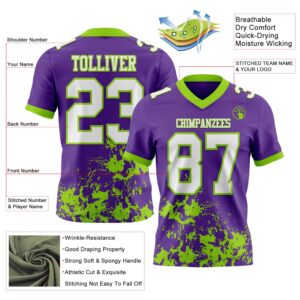 Custom Purple White-Neon Green 3D Pattern Splash Authentic Football Jersey