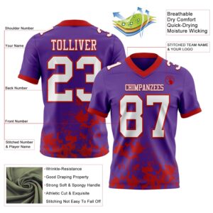 Custom Purple White-Red 3D Pattern Splash Authentic Football Jersey