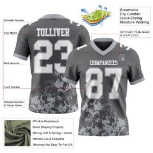 Custom Steel Gray White-Gray 3D Pattern Splash Authentic Football Jersey