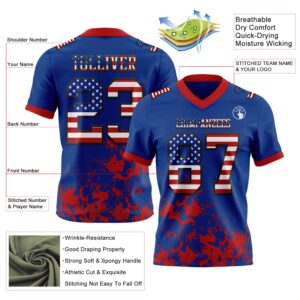 Custom Royal USA Flag Red-Black 3D Pattern Splash Authentic Football Jersey