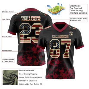 Custom Black Vintage USA Flag Crimson-Cream 3D Pattern Splash Authentic Football Jersey