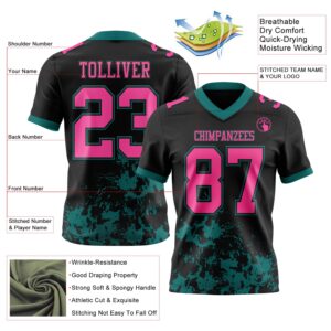 Custom Black Pink-Teal 3D Pattern Splash Authentic Football Jersey