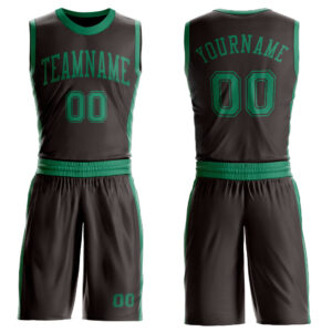 Custom Brown Kelly Green Round Neck Suit Basketball Jersey