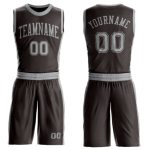 Custom Brown Gray Round Neck Suit Basketball Jersey