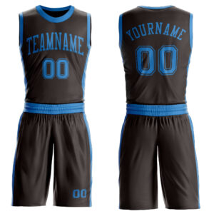 Custom Brown Blue Round Neck Suit Basketball Jersey