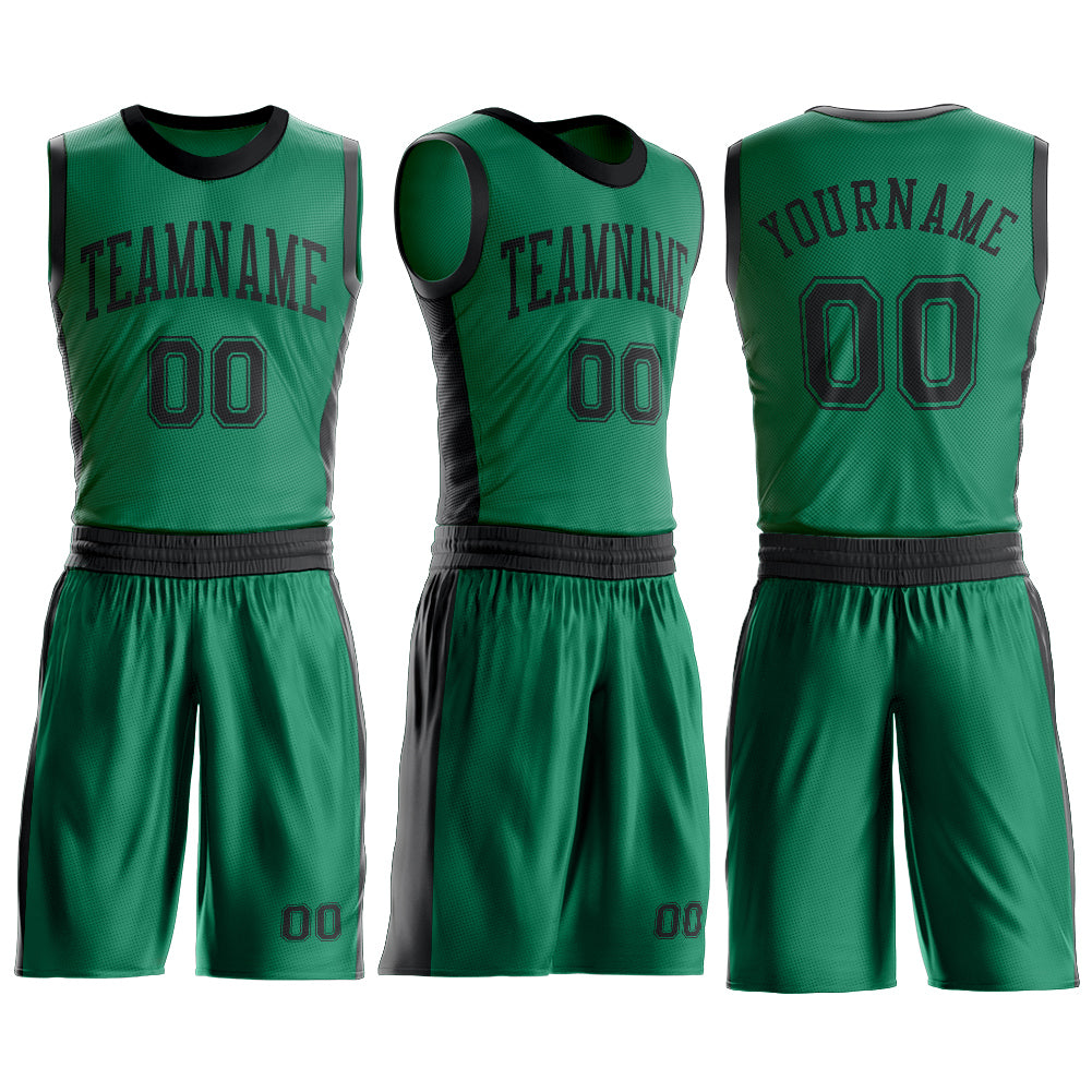 Custom Kelly Green Black Round Neck Suit Basketball Jersey - Image 3