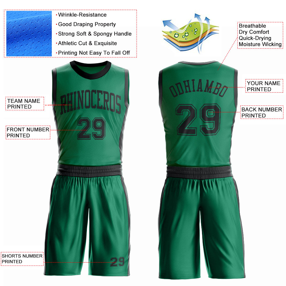 Custom Kelly Green Black Round Neck Suit Basketball Jersey - Image 4