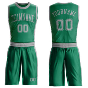 Custom Kelly Green Gray Round Neck Suit Basketball Jersey