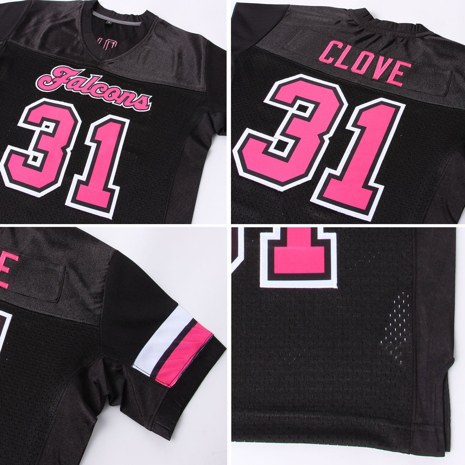 Custom Black Pink-White Mesh Authentic Football Jersey - Image 4