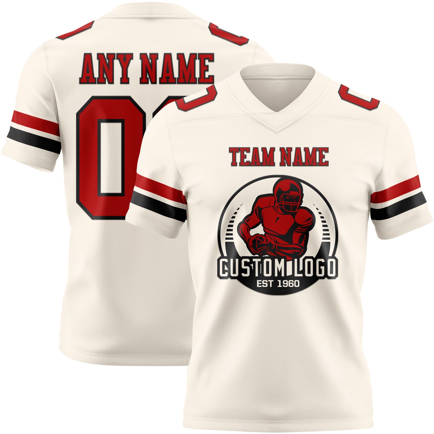 Custom Cream Red-Black Authentic Football Jersey - Image 2