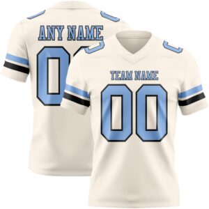 Custom Cream Light Blue-Black Authentic Football Jersey
