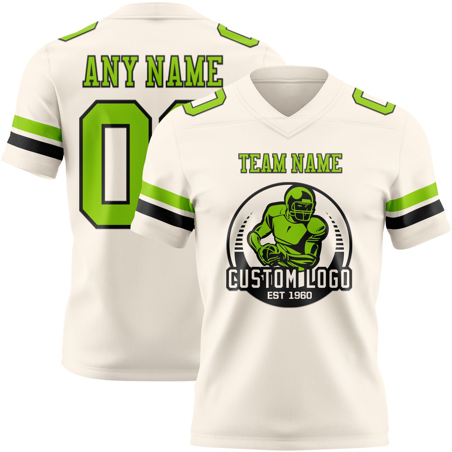 Custom Cream Neon Green-Black Authentic Football Jersey - Image 2