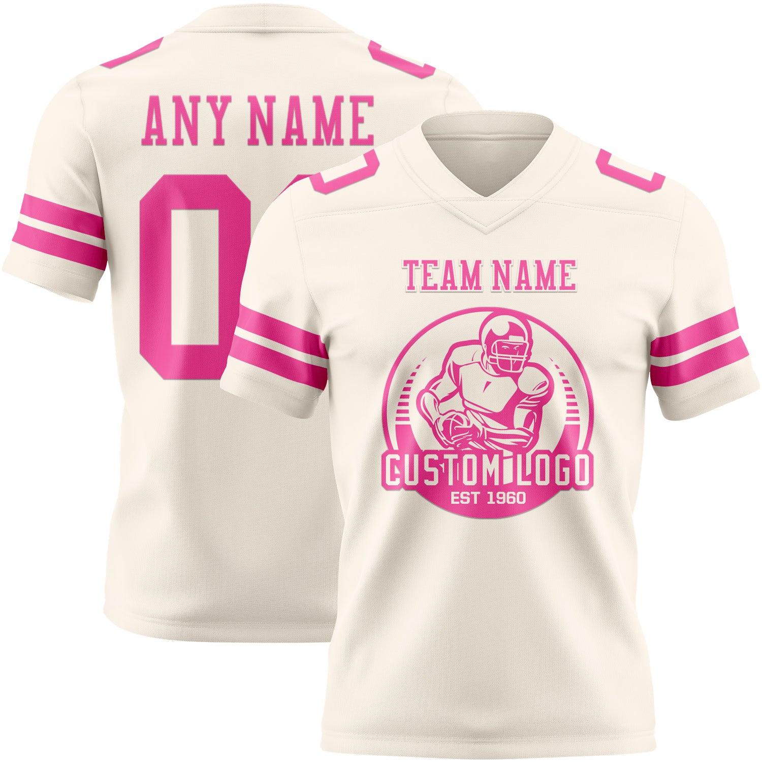 Custom Cream Pink Authentic Football Jersey - Image 2
