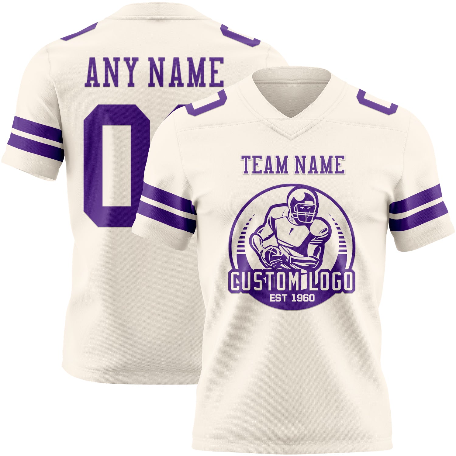 Custom Cream Purple Authentic Football Jersey - Image 2