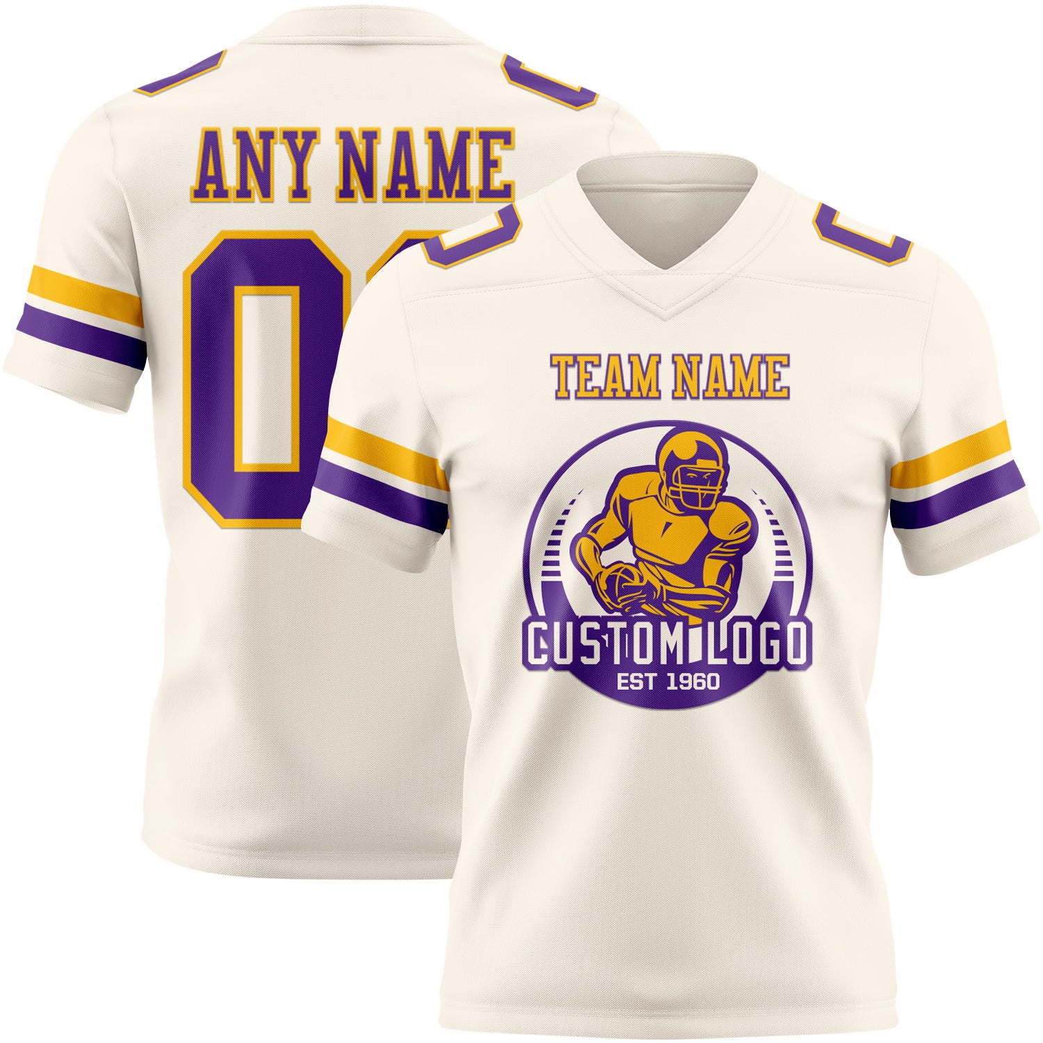 Custom Cream Purple-Gold Authentic Football Jersey - Image 2