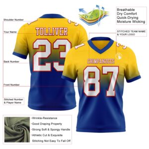 Custom Yellow White Royal-Red Authentic Fade Fashion Football Jersey