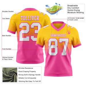 Custom Yellow White-Pink Authentic Fade Fashion Football Jersey