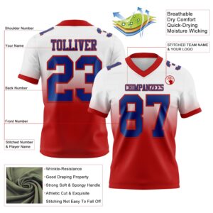Custom White Royal-Red Authentic Fade Fashion Football Jersey