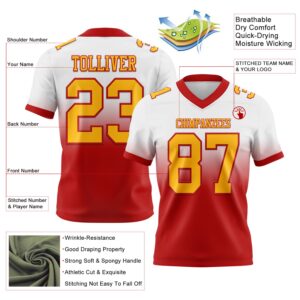 Custom White Gold-Red Authentic Fade Fashion Football Jersey