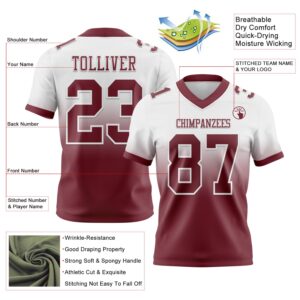 Custom White Burgundy Authentic Fade Fashion Football Jersey