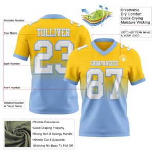 Custom Yellow White-Light Blue Authentic Fade Fashion Football Jersey