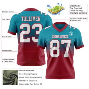 Custom Teal White-Cardinal Authentic Fade Fashion Football Jersey