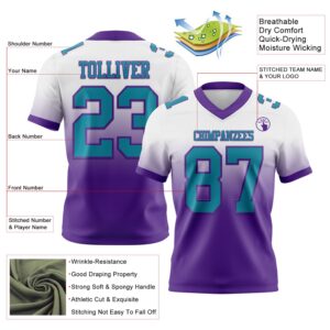 Custom White Teal-Purple Authentic Fade Fashion Football Jersey