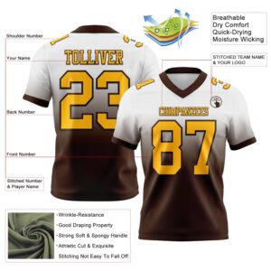 Custom White Gold-Brown Authentic Fade Fashion Football Jersey