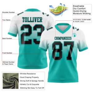 Custom White Black-Aqua Authentic Fade Fashion Football Jersey