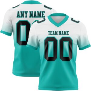 Custom White Black-Aqua Authentic Fade Fashion Football Jersey