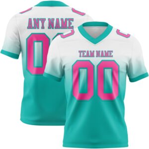 Custom White Pink-Aqua Authentic Fade Fashion Football Jersey