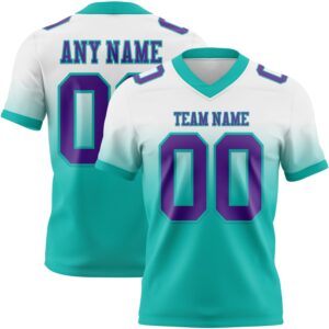 Custom White Purple-Aqua Authentic Fade Fashion Football Jersey